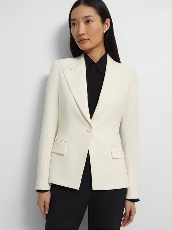 Theory Jackets & Blazers - Theory Ivory Single-Button Notch-Lapel Angled Blazer Admiral Crepe SZ4
